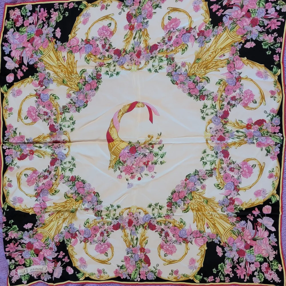 Christian Dior Floral Pattern Silk Scarf